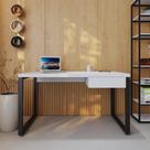 Escrivaninha Mesa Escritório Yon Operacional com 135x70x75 1 Gaveta 135cm Industrial Branco E Preto