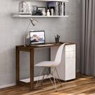 Escrivaninha Mesa Escritório Zurique 2 Gavetas 1 Porta 120cm Branco E Tannat