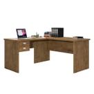 Escrivaninha / Mesa Para Computador Modelo Em L TAUR 2 Gavetas Sendo 1 com Chave Com Puxadores Cromados Cor Jequitiba