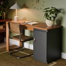 Escrivaninha Mesa Para Computador Paris 120cm Home Office Estudo Escritório Mdf Mdp 1 Porta Armário Lateral Puxador De Couro
