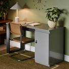 Escrivaninha Mesa Para Computador Paris 120cm Home Office Estudo Escritório Mdf Mdp 1 Porta Armário Lateral Puxador De Couro