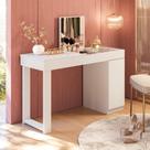 Escrivaninha Penteadeira Love Com Vidro De Correr Espelho Prateleira Design Moderno - Branco Fosco