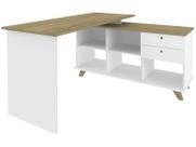 Escrivaninha Retrô em L Mesa Escritório e Home Office com e Gold 2 Gavetas 5 Nichos 145cm