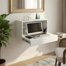 Escrivaninha Suspensa Bancada Compacta com Gaveta Mesa para Notebook Branco Laca