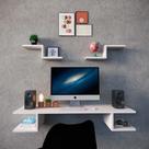 Escrivaninha Suspensa Slim Elohim 70cm Mesa de Parede MDF com 2 Prateleiras Superiores