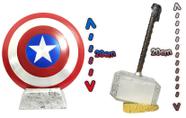 Escudo Capitão América 20cm + Martelo Thor Mjolnir Resina 20cm