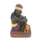 Escultura Cabocla Jurema pena colorida 16 cm resina