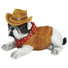 Escultura Cachorro Bulldog Cowboy Marrom Luxo
