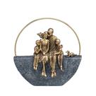 Escultura Casal Com Dois Filhos + Pet Em Resina Gold