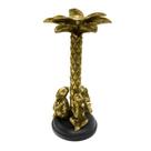Escultura Castiçal Menor Macaco Cego Surdo Mudo Dourado Luxo