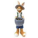 Escultura Coelho Welcome Colete Verde Decorativo 48cm