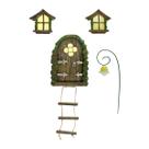Escultura de porta de fada para decoração de jardim com janelas luminosas Escultura de porta de fada para decoração de jardim com janelas luminosas