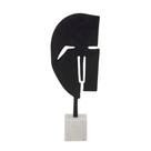 ESCULTURA DECOR TRIBAL EM METAL PRETO E MARMORE BRANCO 43cm