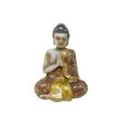 ESCULTURA DECORATIVA BUDA EM RESINA VERMELHO E DOURADO 15cm