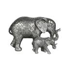 Escultura Decorativa Elefante e Filhote em Resina Prata 18cm NA3050 BTC