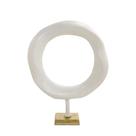 Escultura Decorativa Em Madeira e Metal Branco e Dourado 34x10,5x43cm