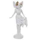 Escultura Decorativa Poliresina Fada Branco e Dourado 25x12,5x8,5cm