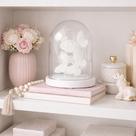 Escultura Decorativa Redoma de Vidro com Borboletas Branco