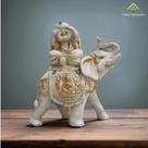 Escultura Elefante com Buda 18cm em Gesso Premium Off White Decoração Feng Shui VÁRIAS VARIEDADES