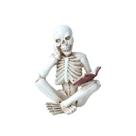 Escultura em resina, esqueleto, leitura, livro, decoração de Halloween, 7 cm