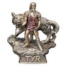 Escultura em resina Norse God Tyr com decoração de estátua de lobo de 15 cm
