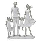 Escultura Família Casal com 2 filhas Branco e Prata 25CM Resina
