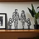 Escultura Família Casal e Duas Filhas MDF Preto 20x23cm