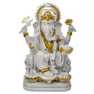 Escultura Ganesha Prosperidade 15 cm Branco e Dour em Resina