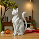 Escultura - "Guardião Silencioso" - Gato Sentado em forma de vigilância Abstrato