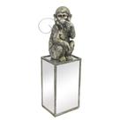 Escultura Macaco Poliresina Prateado Base Espelhado Luxo Escultura Macaco Poliresina Prateado Base Espelhado Luxo