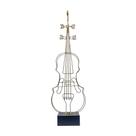 Escultura metal violino dourado pedestal preto 67,5cm