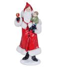Escultura papai noel com crianca e chocalho 30,5cm