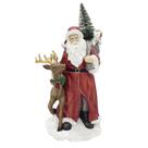Escultura Papai Noel com Rena Decorativo em Resina e LED Escultura Papai Noel com Rena Decorativo em Resina e LED