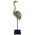 Escultura Pássaro Garça Em Pedestal 63cm Madrepérola