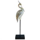 Escultura Pássaro Garça No Pedestal 49cm Resina Madrepérola