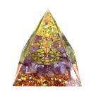 Escultura: pirâmide de pedra de cristal de 5 cm com resina, árvore da vida