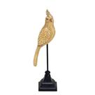 Escultura resina e metal pássaro decor cinza e marrom 22cm