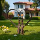 Escultura Romântica em Ferro Casal no Coração Arte Rústica Artesanal