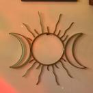 Escultura Tríplice Lunar com Sol Ferro Artesanal Premium 60x46cm