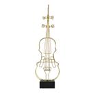 Escultura Violino Dour Pedestal em Metal Dourado 69x20cm
