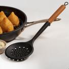 Escumadeira De Silicone Cabo Madeira Multiuso Fritura Escorrer Cozinha