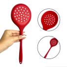 Escumadeira De Silicone Vazada 28cm Cor Rosa Resistente Moderno Pratico Utensilio Para Cozinha
