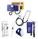 Esfigmo Com Esteto Simples + Garrote Azul + TH 150 Branco + OTC Azul