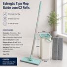 Esfregão Tipo Mop Articulado com Balde Escorredor e 02 Refis de Microfibra Limpeza Pisos Vidros Porcelanato Sistema tiras autocolantes Alta Durabilidade