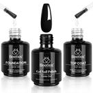 Esmalte de gel Beetles, 3 peças de camada superior básica e gel preto de 15 ml