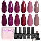 esmalte de gel Beetles Burgundy conjunto de esmaltes Berry Merlot de 6 cores, roxo escuro, cereja, vinho vermelho, glitter, cor de unhas de outono, U V LED Soak Off Home, manicure, salão de manicure DIY