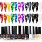 Esmalte de Unhas MIZHSE Marble - Kit com 12 Cores de Gel Florescentes (Dourado, Azul e Roxo)