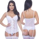 Espartilho Branco Bordado Em Tule e Renda Com Bojo Zíper Completo Lingerie Sexy Sensual Jade