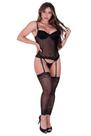 Espartilho completo linha sensual noite corpete lingerie tule renda com bojo meia cinta liga bordado