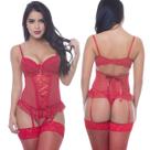 Espartilho Completo Vermelho Em Tule e Renda Com Bojo Aberto Lingerie Sexy Sensual Carol